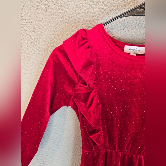 Speechless Kids Girls Dress Sz 8 Red Velvet Sparkles throughout Ruffles Tie Back - Picture 5 of 9